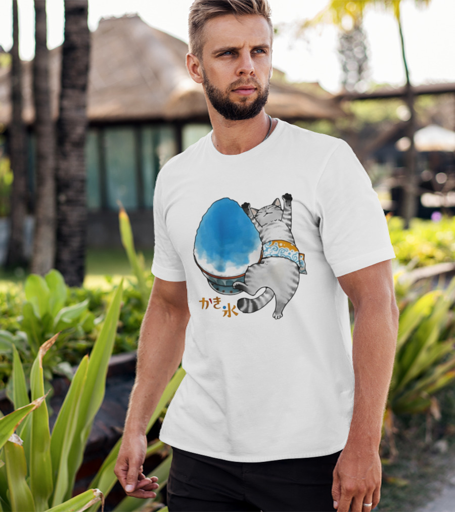 Tabby Cat Kakigori Shaved Ice Japanese Food Summer Relaxing Kaki Gori T-Shirt