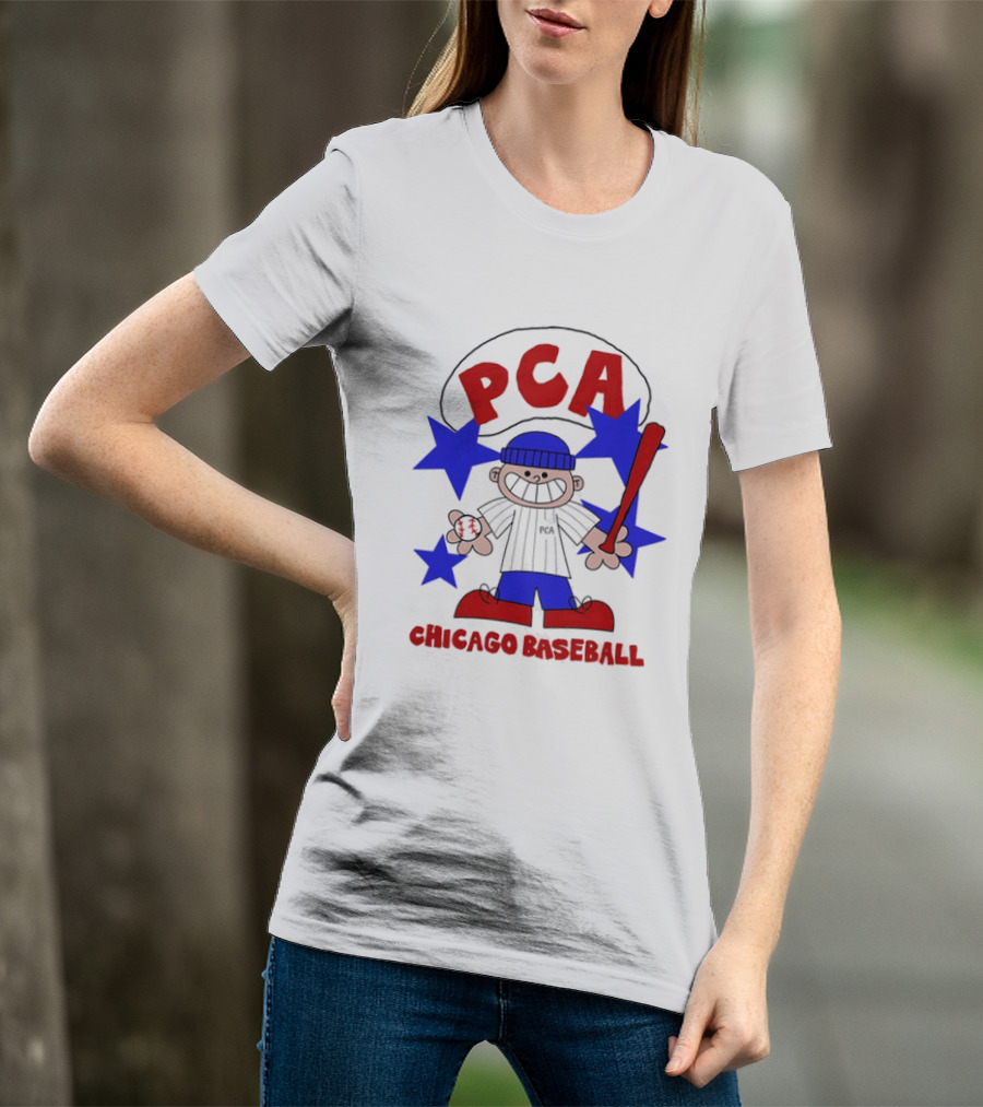 PCA Chicago Baseball Cartoon Youth Kids Sports Humor Red Blue Stars T-Shirt