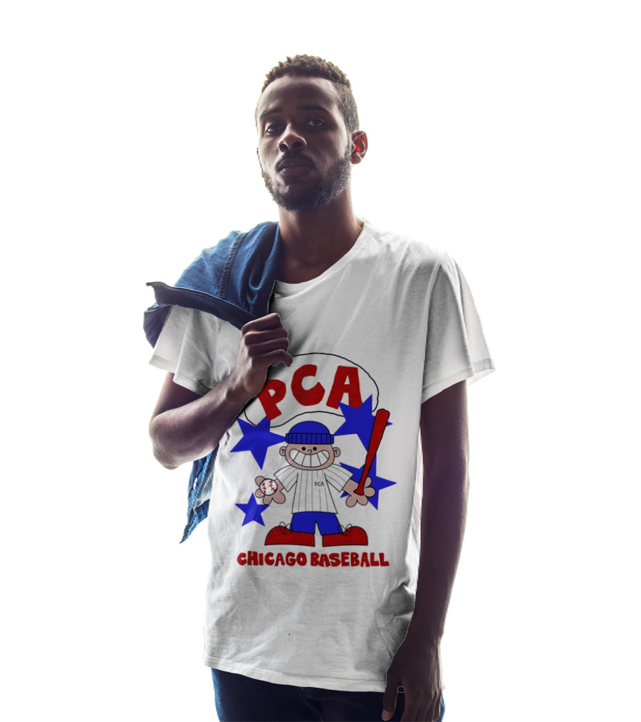 PCA Chicago Baseball Cartoon Youth Kids Sports Humor Red Blue Stars T-Shirt