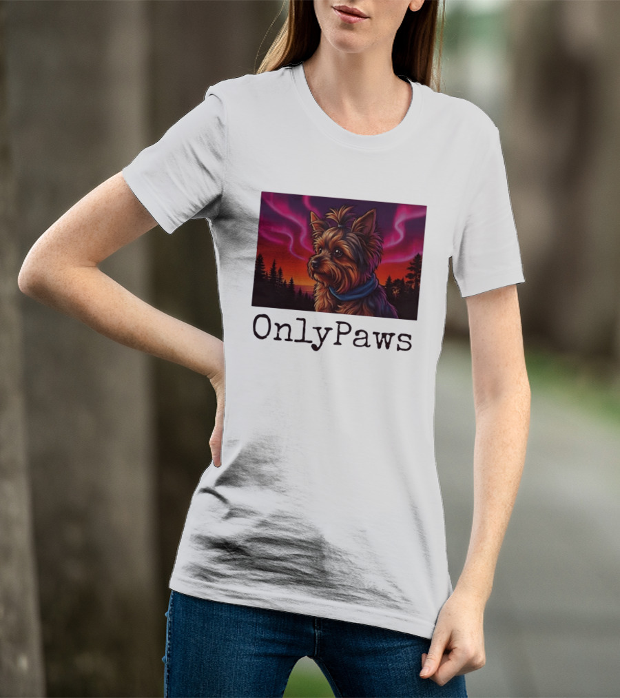 Yorkshire Terrier OnlyPaws Aurora Borealis Forest Scene T-Shirt