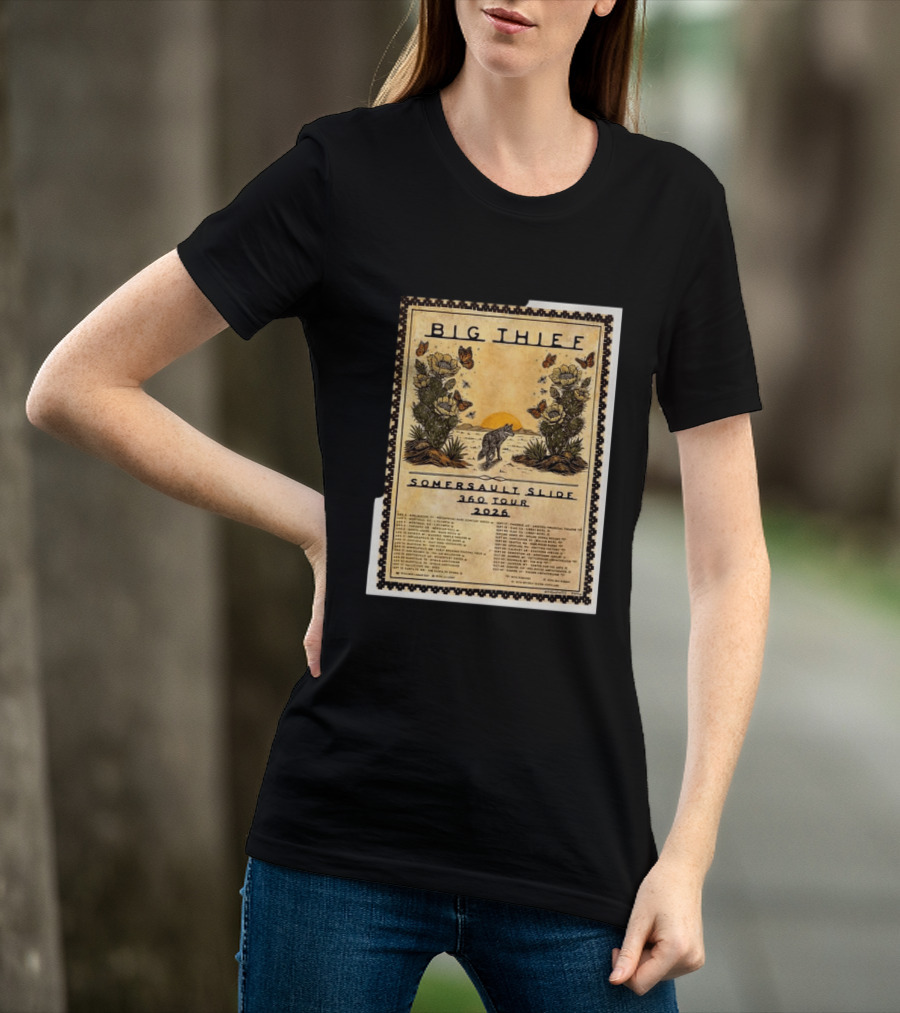 Big Thief Somersault Slide 360 Tour 2026 Wolf And Butterflies Mountain Scene T-Shirt