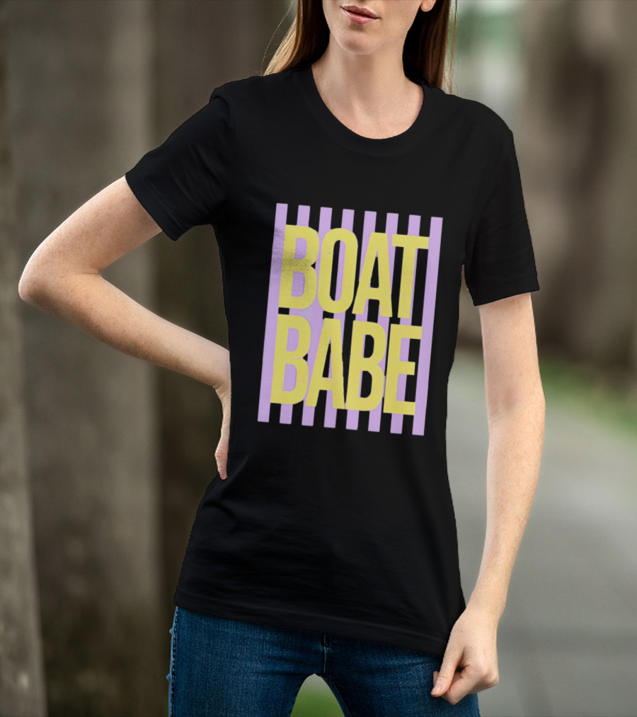 Boat Babe Distressed Striped Nautical Violet Yellow Letters T-Shirt