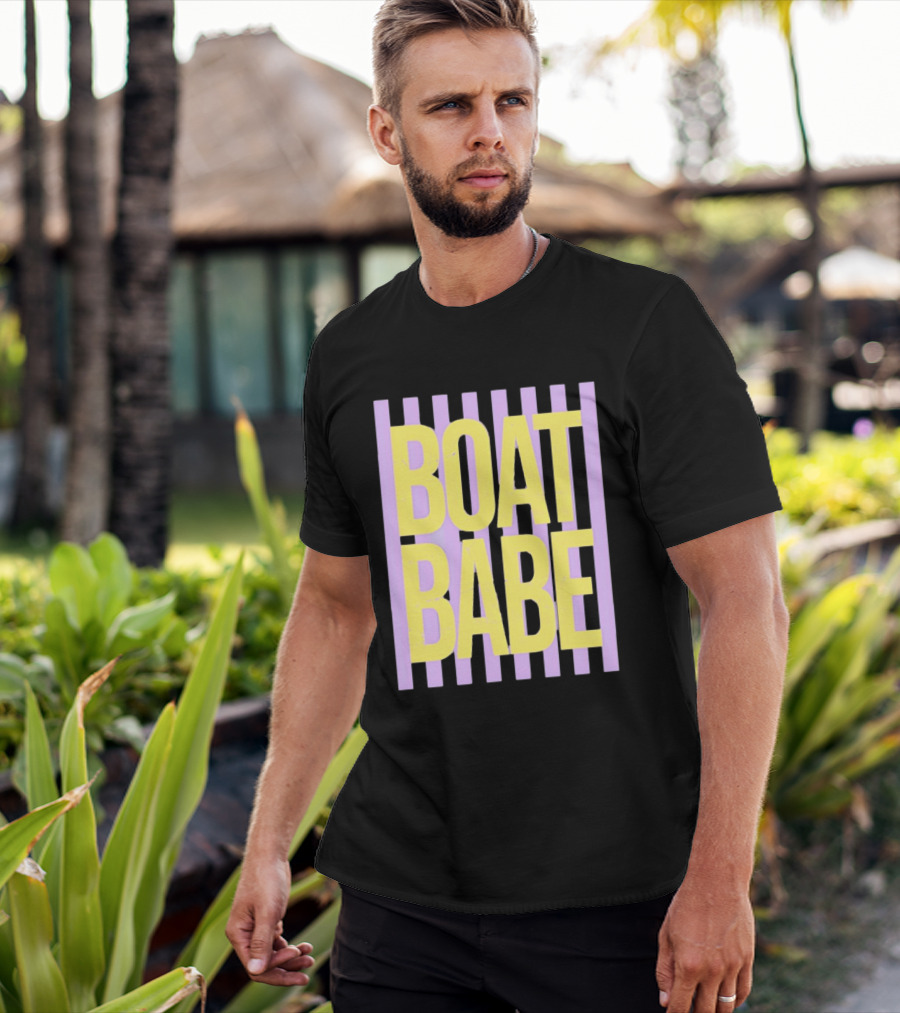 Boat Babe Distressed Striped Nautical Violet Yellow Letters T-Shirt