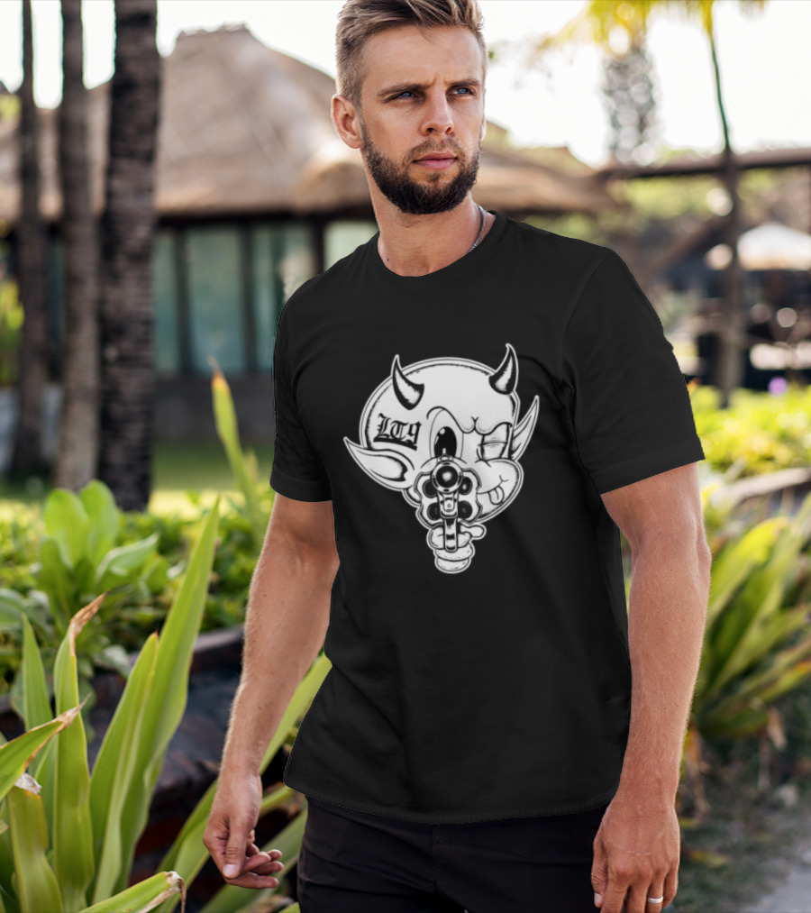 Loadthanine Store Devil Gun Horns Mask T-Shirt