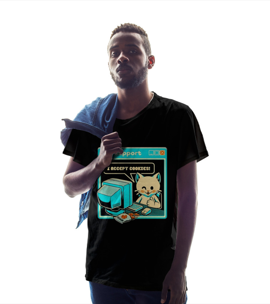 Cat Support I Accept Cookies Computer Cartoon Comic T-Shirt