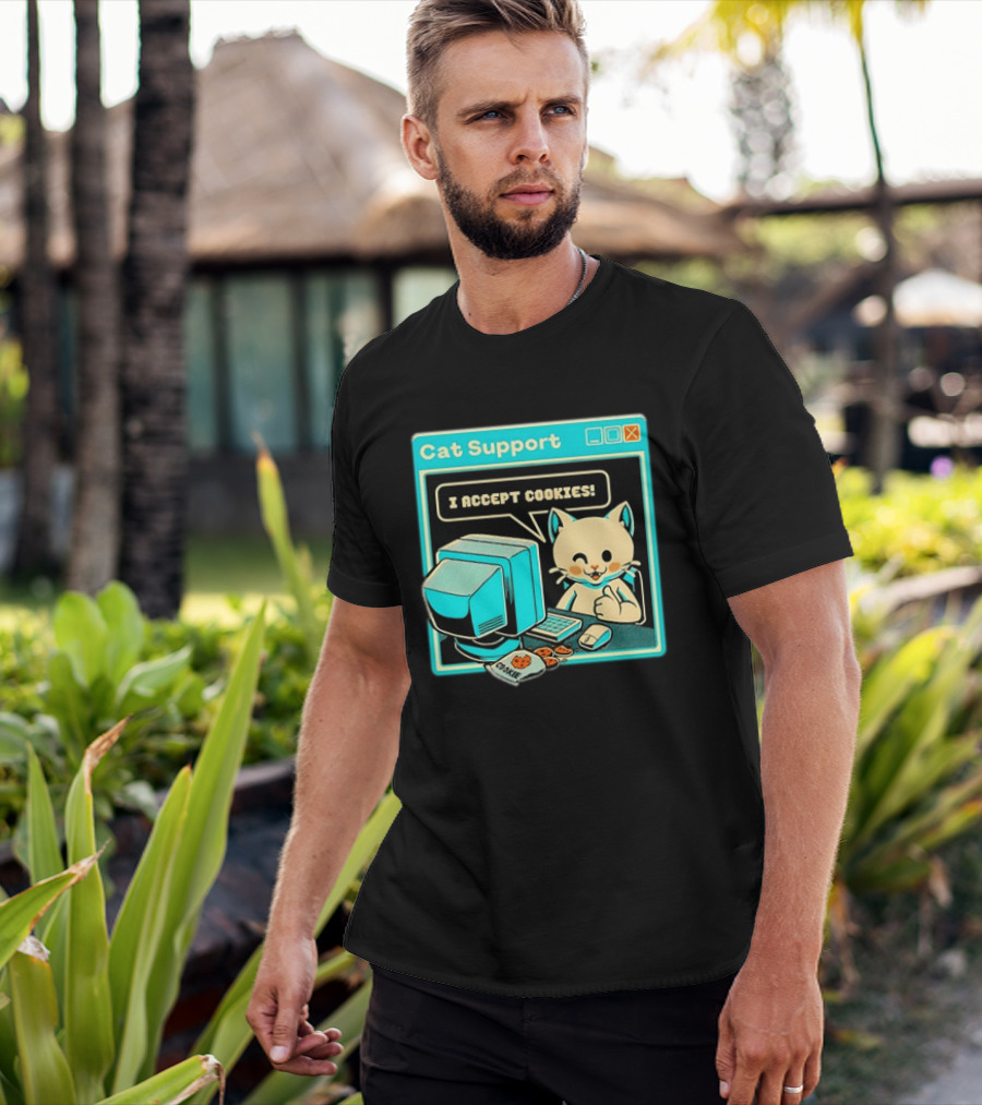 Cat Support I Accept Cookies Computer Cartoon Comic T-Shirt