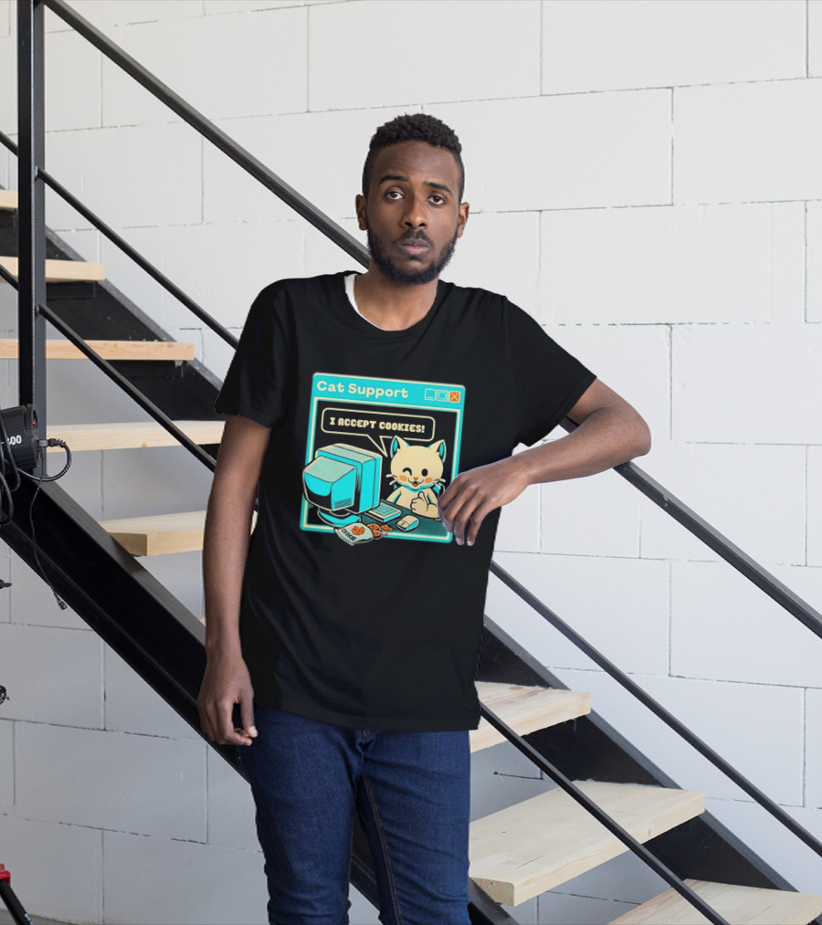 Cat Support I Accept Cookies Computer Cartoon Comic T-Shirt