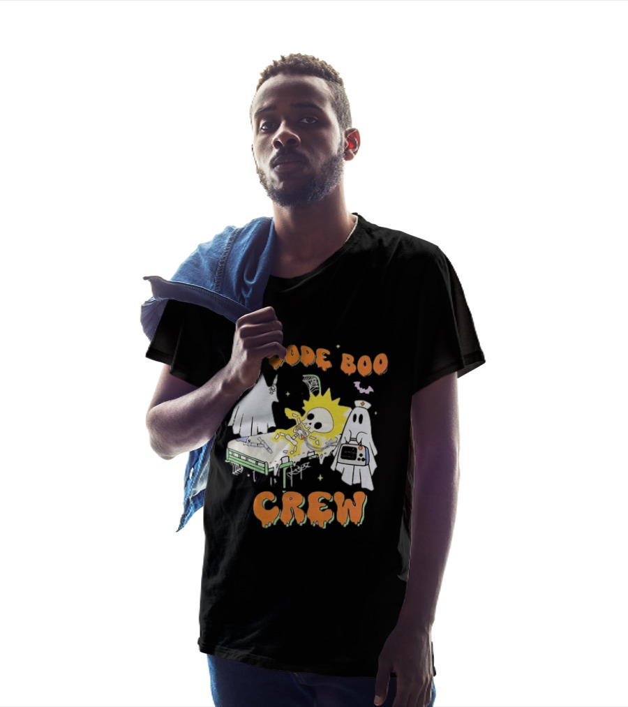 Code Boo Crew Halloween Ghost Nurse Skeleton Scene T-Shirt