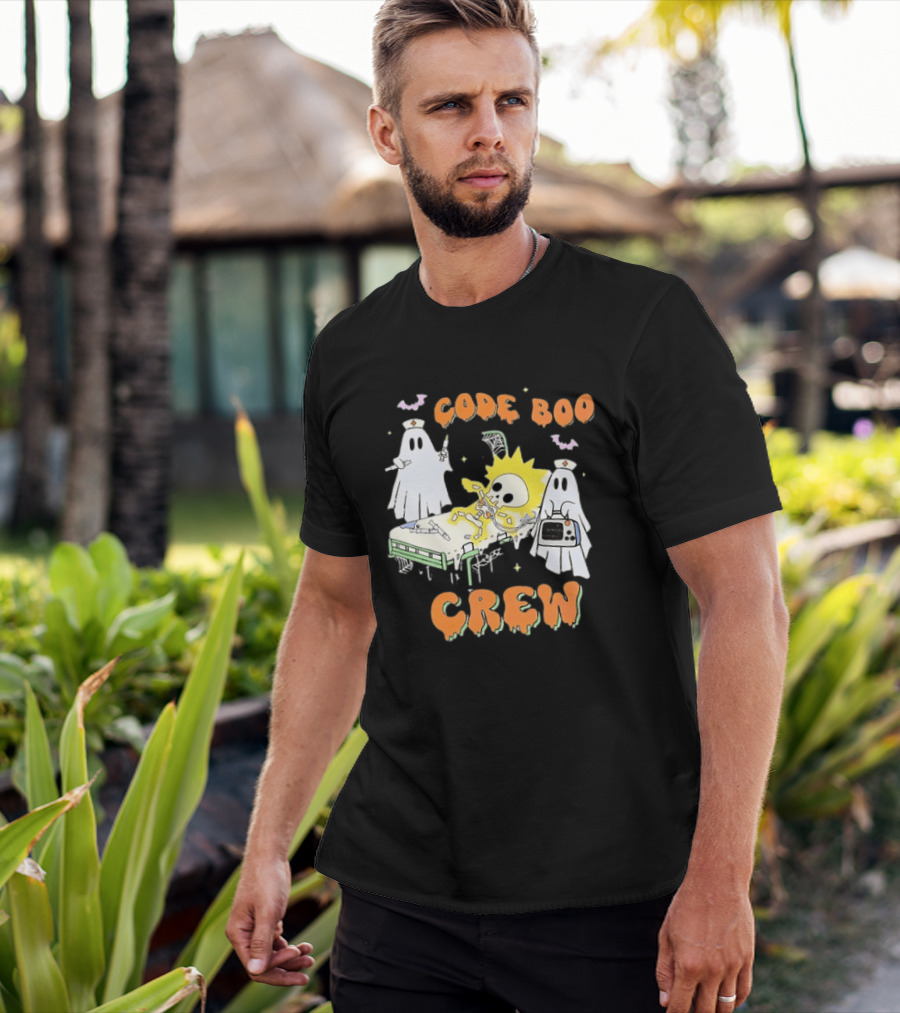 Code Boo Crew Halloween Ghost Nurse Skeleton Scene T-Shirt