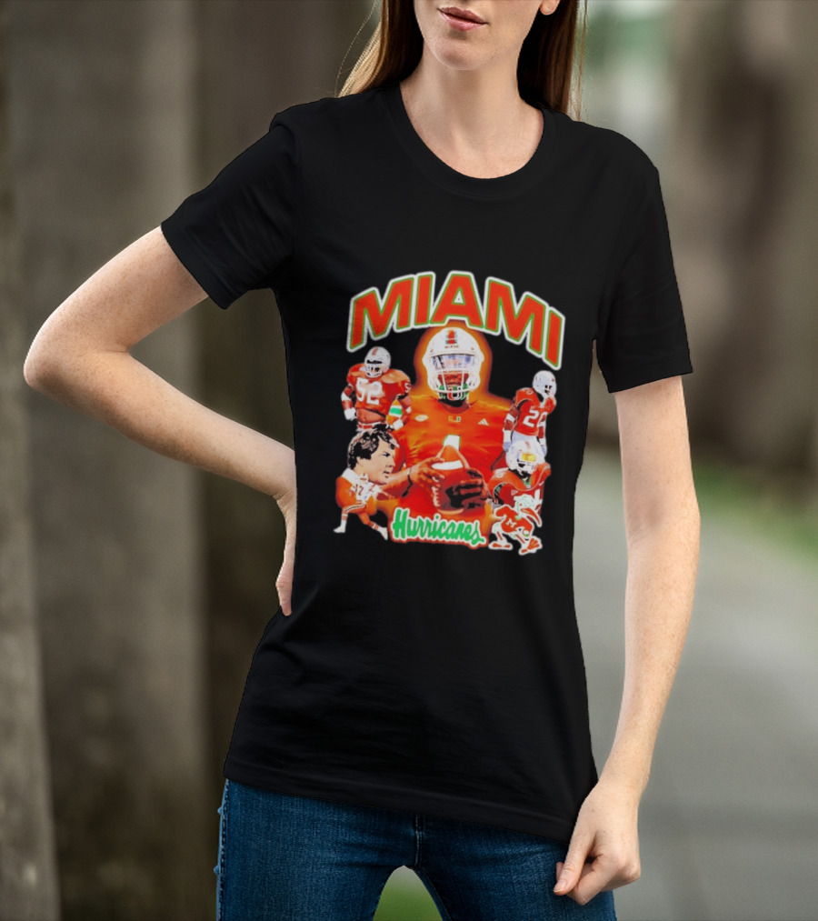 Miami Hurricanes Football Players Collage With Iconic Team Spirit T-Shirt