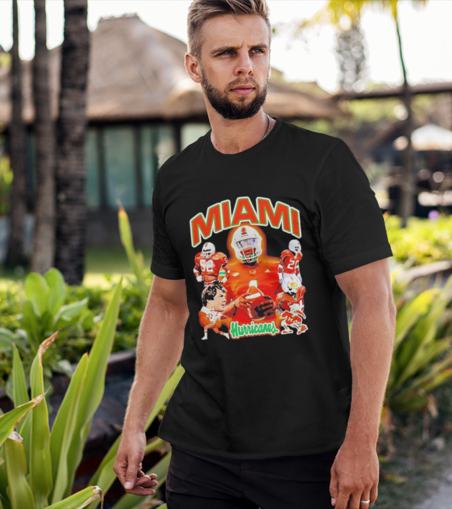 Miami Hurricanes Football Players Collage With Iconic Team Spirit T-Shirt