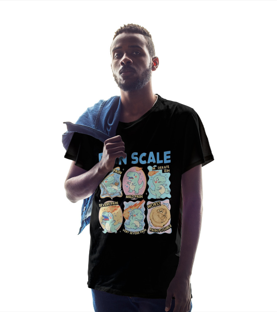 Pain Scale Cartoon Dinosaur Chart No Pain To Worst Pain Possible T-Shirt