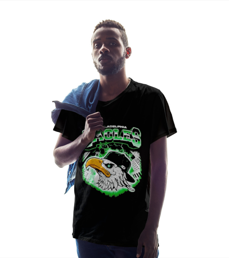 Philadelphia Eagles Mascot With Baseball Cap And City Skyline T-Shirt