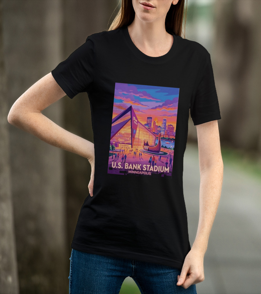 U.S. Bank Stadium Minneapolis Skyline Viking Boat Minnesota T-Shirt