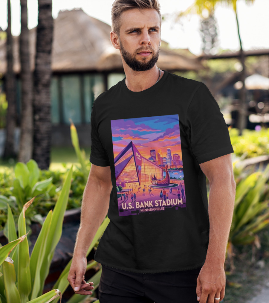 U.S. Bank Stadium Minneapolis Skyline Viking Boat Minnesota T-Shirt