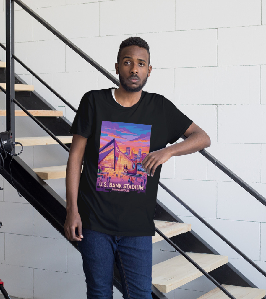 U.S. Bank Stadium Minneapolis Skyline Viking Boat Minnesota T-Shirt