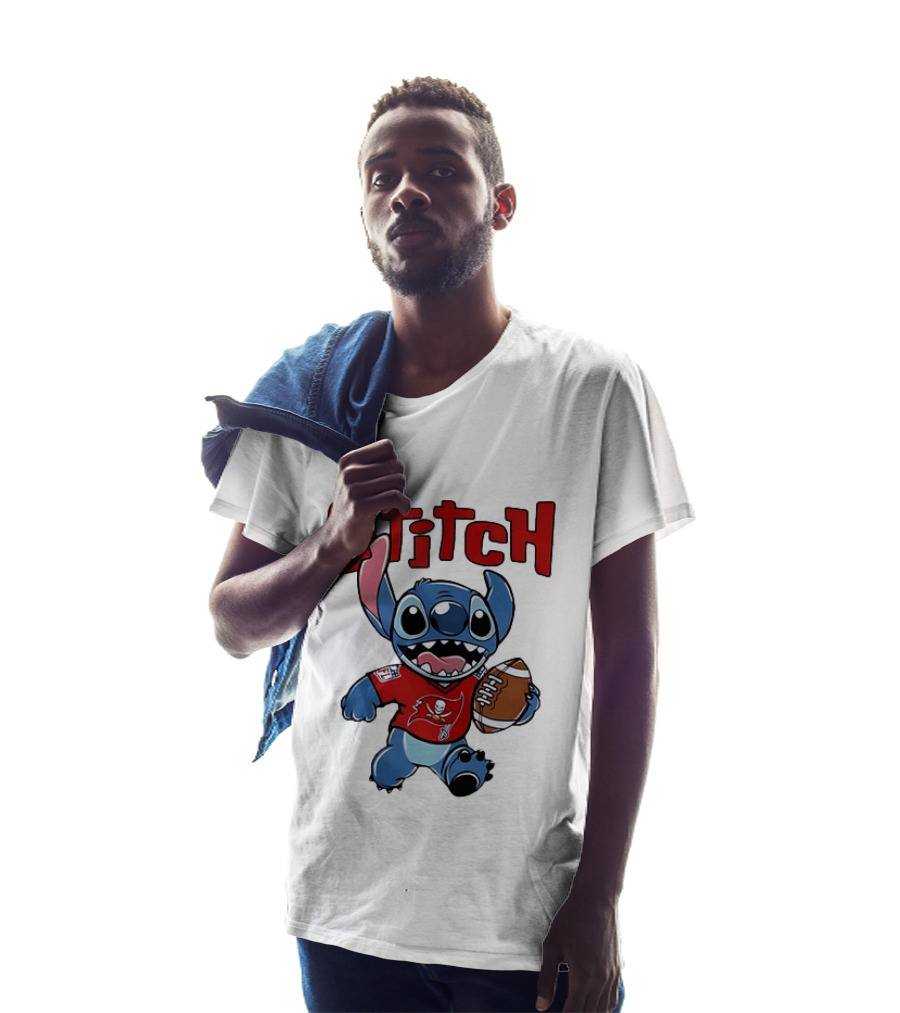 Stitch Tampa Bay Buccaneers Football Character Wearing Team Jersey T-Shirt