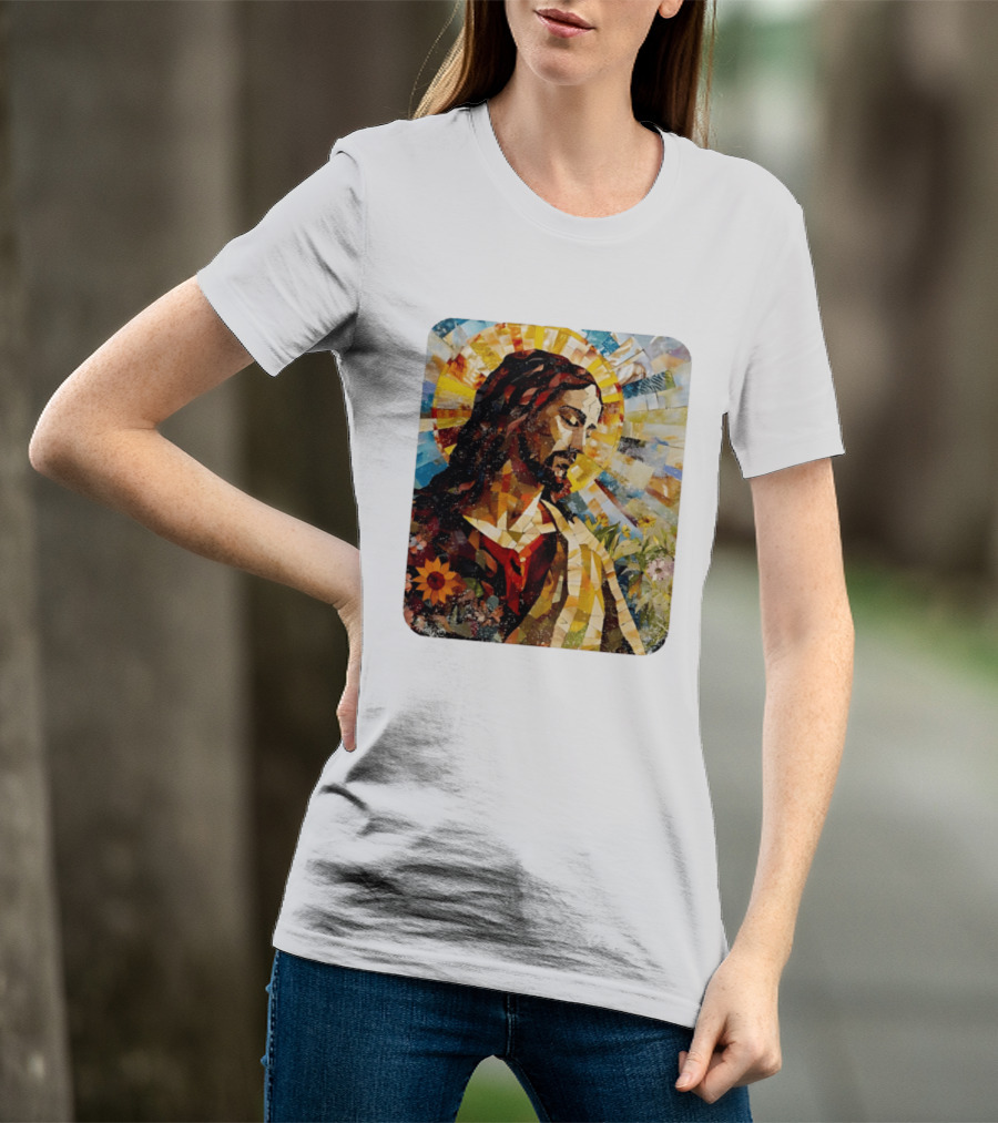 Jesus Christ Mosaic Sunflower Christian Religious T-Shirt