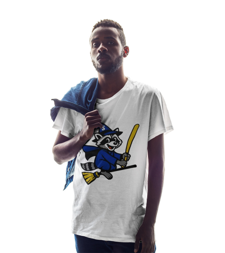 Seattle Mariners Jimothy The Etsy Witch Raccoon Flying Broomstick T-Shirt
