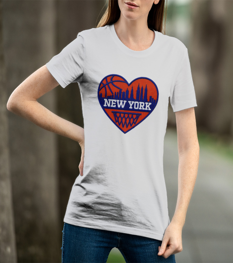 New York Knicks Heart Skyline Basketball Hoop T-Shirt