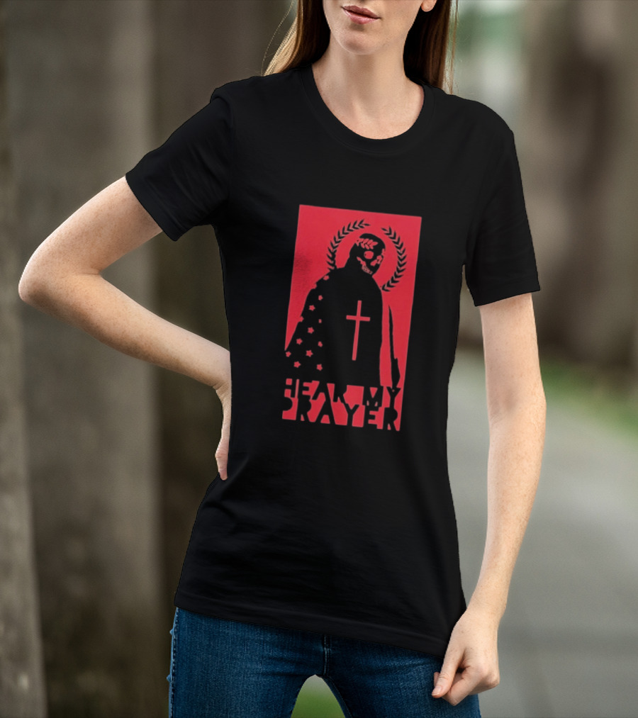 Hear My Prayer Skull Reaper Cross Halo Laural Wreath T-Shirt
