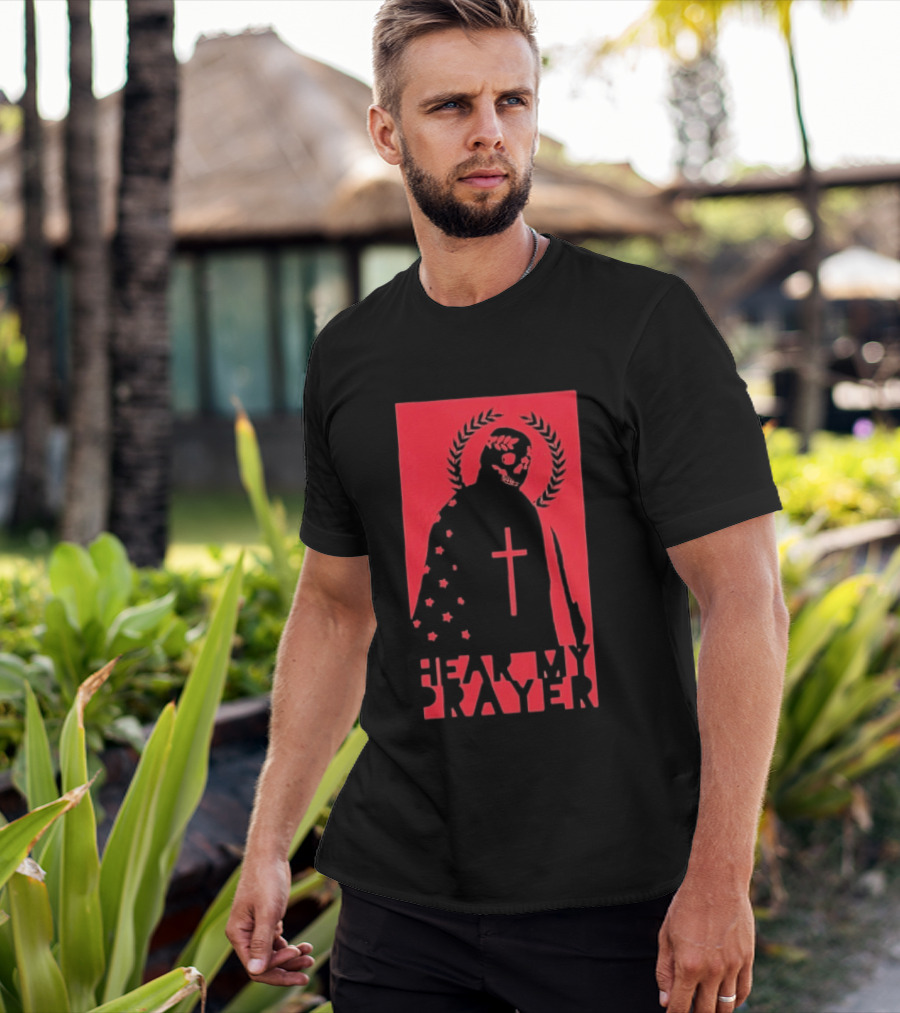 Hear My Prayer Skull Reaper Cross Halo Laural Wreath T-Shirt