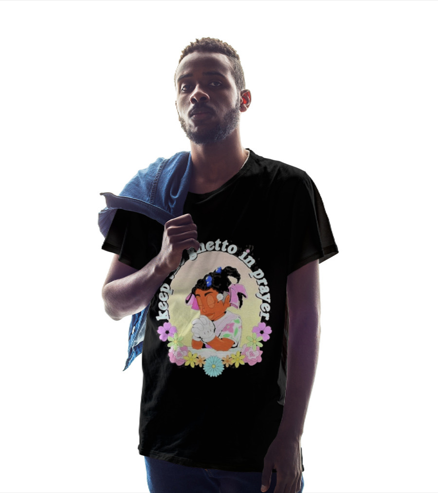 Keep The Ghetto In Prayer Illustration With Floral Accents T-Shirt