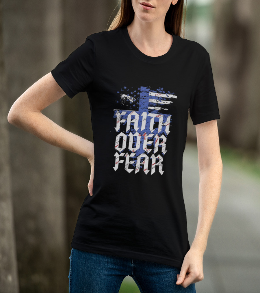 Faith Over Fear Distressed American Flag Cross T-Shirt