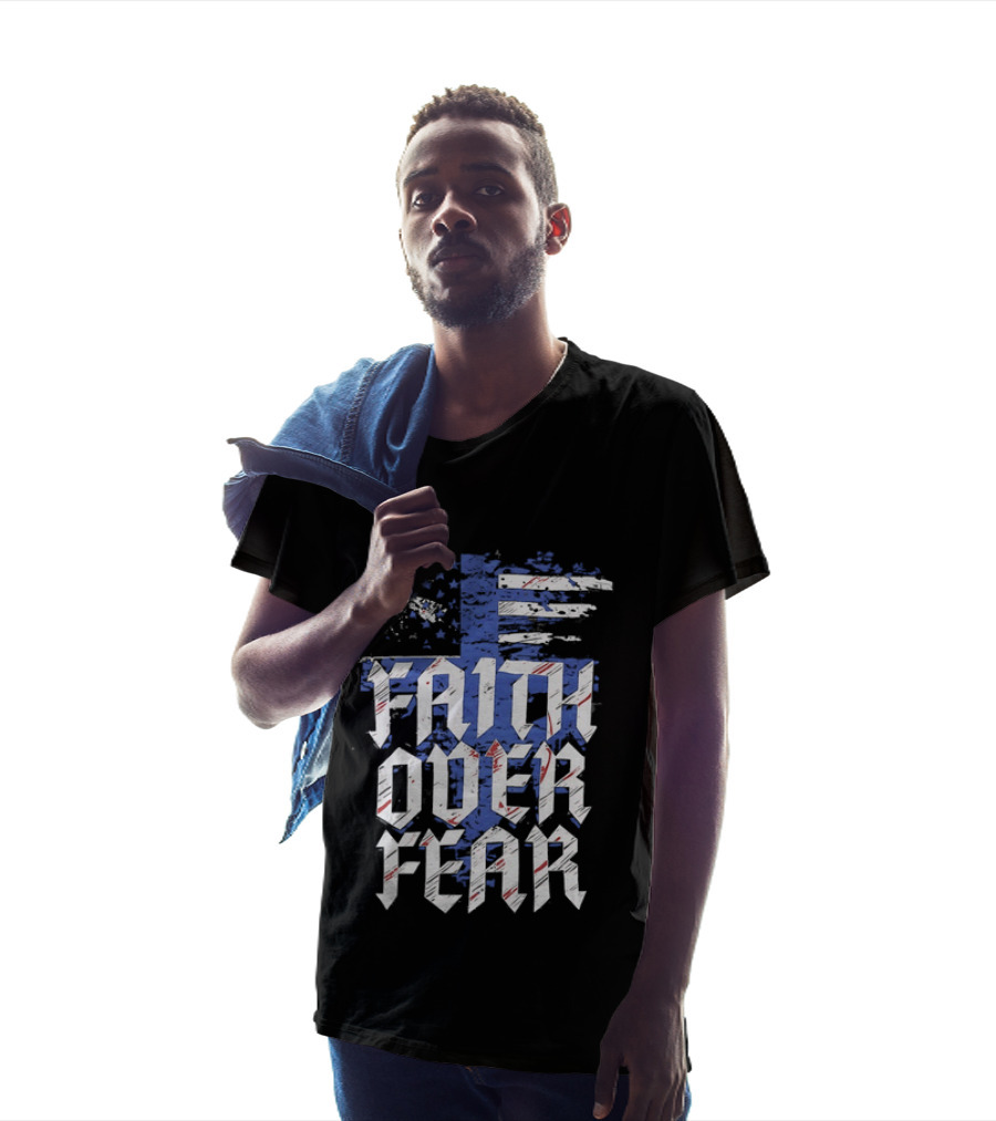 Faith Over Fear Distressed American Flag Cross T-Shirt
