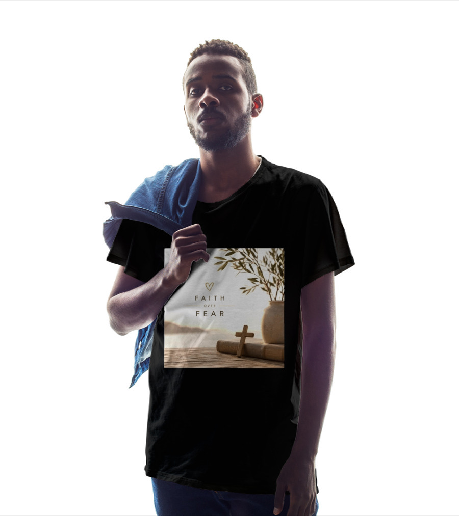 Faith Over Fear Christian Cross Heart With Bible And Olive Branches T-Shirt