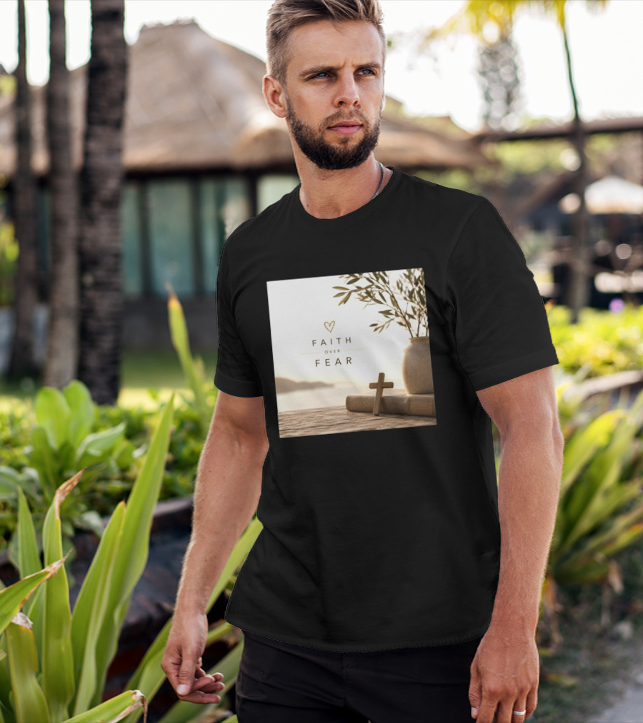 Faith Over Fear Christian Cross Heart With Bible And Olive Branches T-Shirt