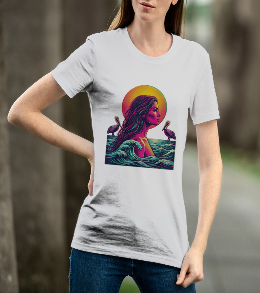 Gulf Coast Sunset Pelican Waves Woman T-Shirt