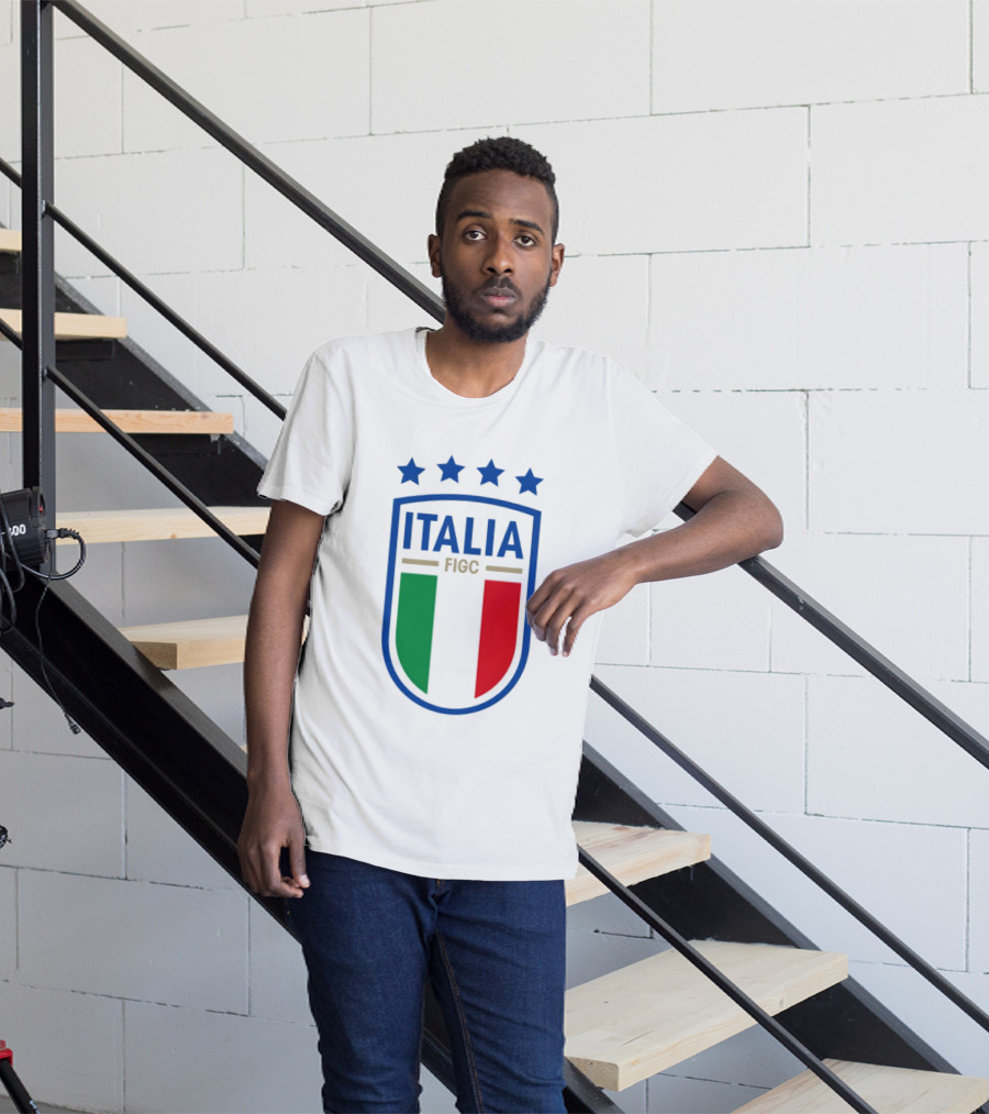 Italia FIGC Emblem Four Stars Badge Green White Red T-Shirt