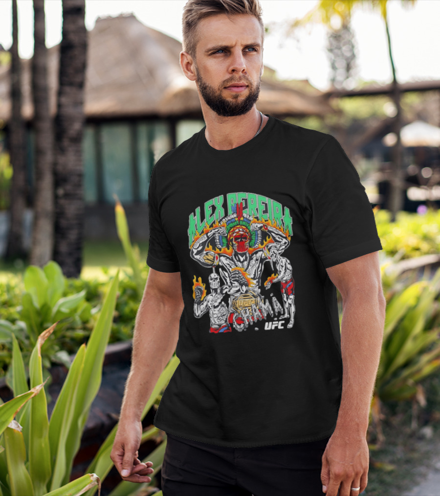 Alex Pereira Chama UFC Fighter Art With Flames And Traditional Headdress T-Shirt