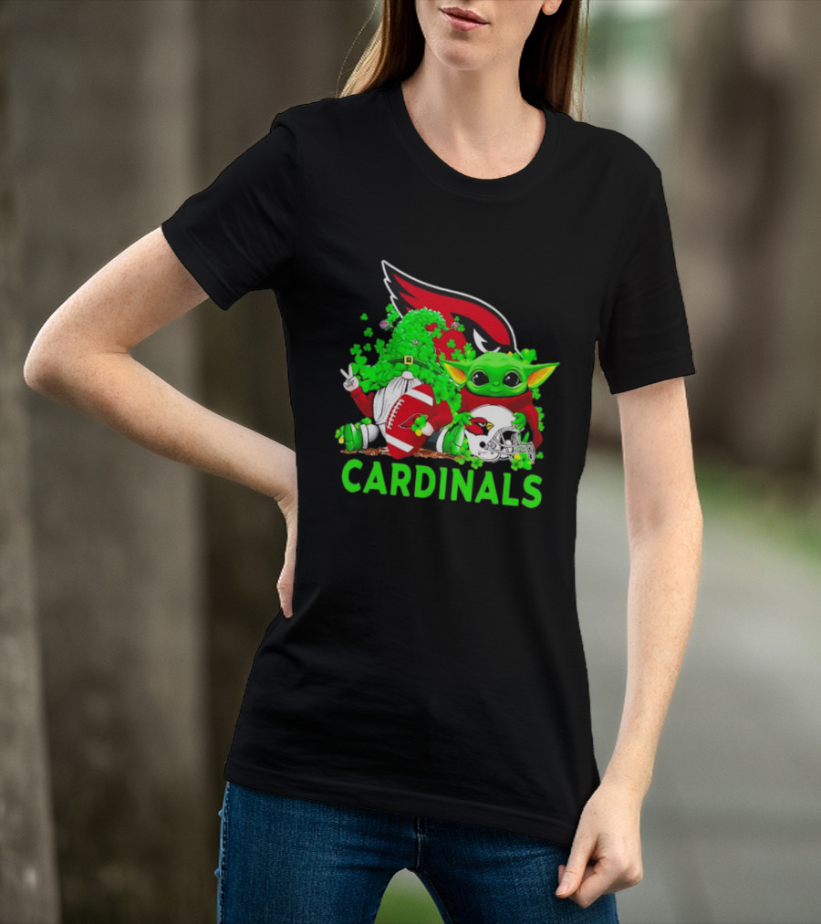 Arizona Cardinals Baby Yoda Gnome St Patrick's Day T-Shirt