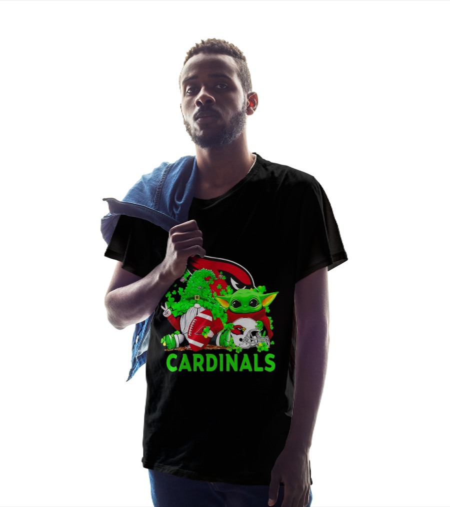 Arizona Cardinals Baby Yoda Gnome St Patrick's Day T-Shirt