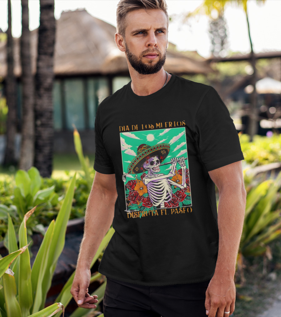 Calavera Golfer Día De Los Muertos Sombrero Flores Disfruta El Paseo T-Shirt