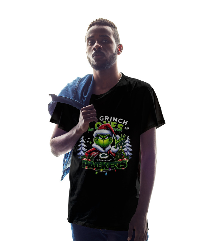 The Grinch Loves Green Bay Packers Christmas Tree Football T-Shirt