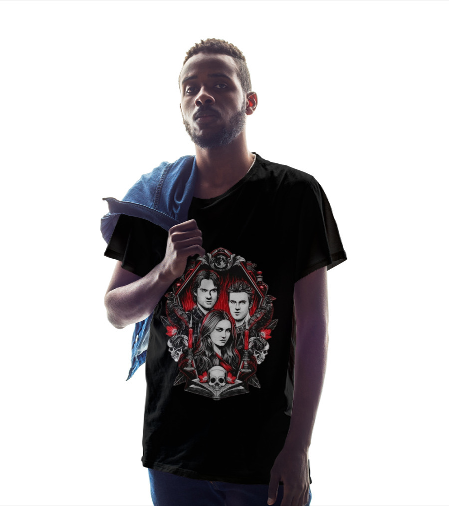 Vampire Blood The Vampire Diaries Damon Salvatore Stefan Salvatore Elena Gilbert Skull Candle Ravens T-Shirt