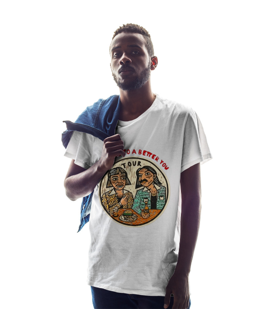 14 Steps To A Better You Tour Oval Illustration With Two Seated Individuals T-Shirt