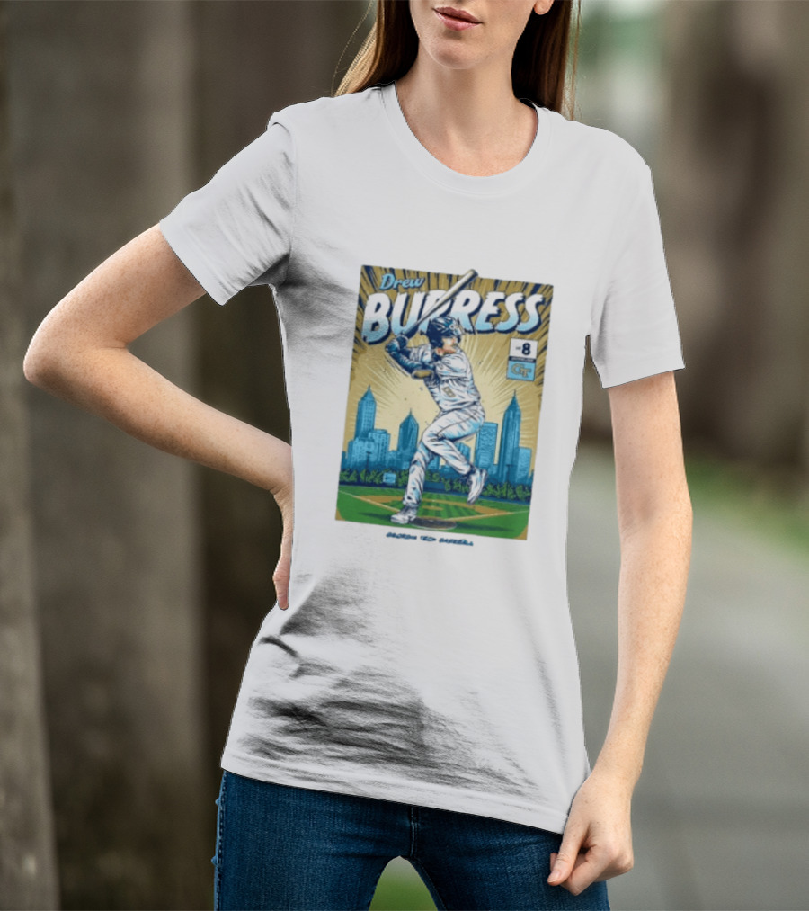 Drew Burress #8 Georgia Tech Baseball Comic Style Retro Cityscape T-Shirt