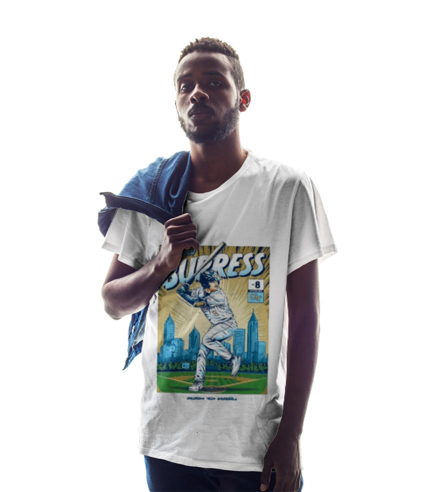 Drew Burress #8 Georgia Tech Baseball Comic Style Retro Cityscape T-Shirt