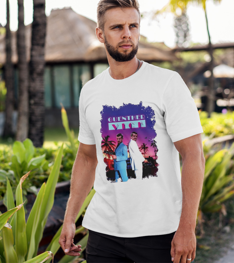 Guenther Vice 80s Retro Miami Style Palm Trees Sunset T-Shirt