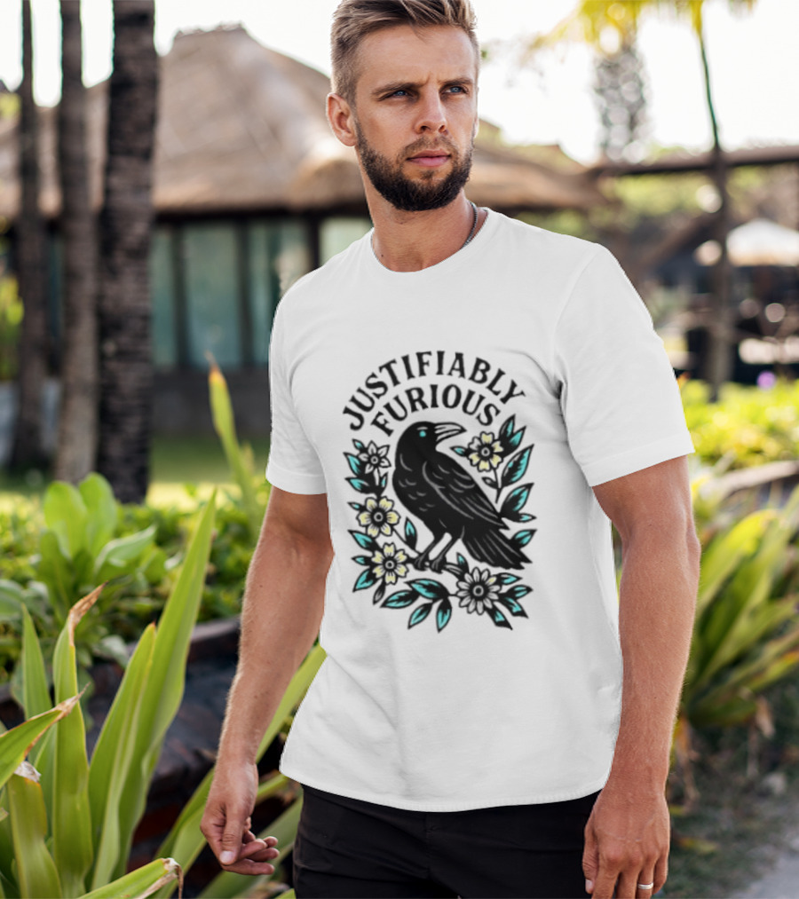 Justifiably Furious Bird With Floral Accents T-Shirt