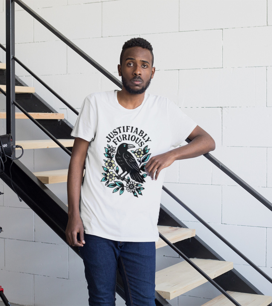 Justifiably Furious Bird With Floral Accents T-Shirt