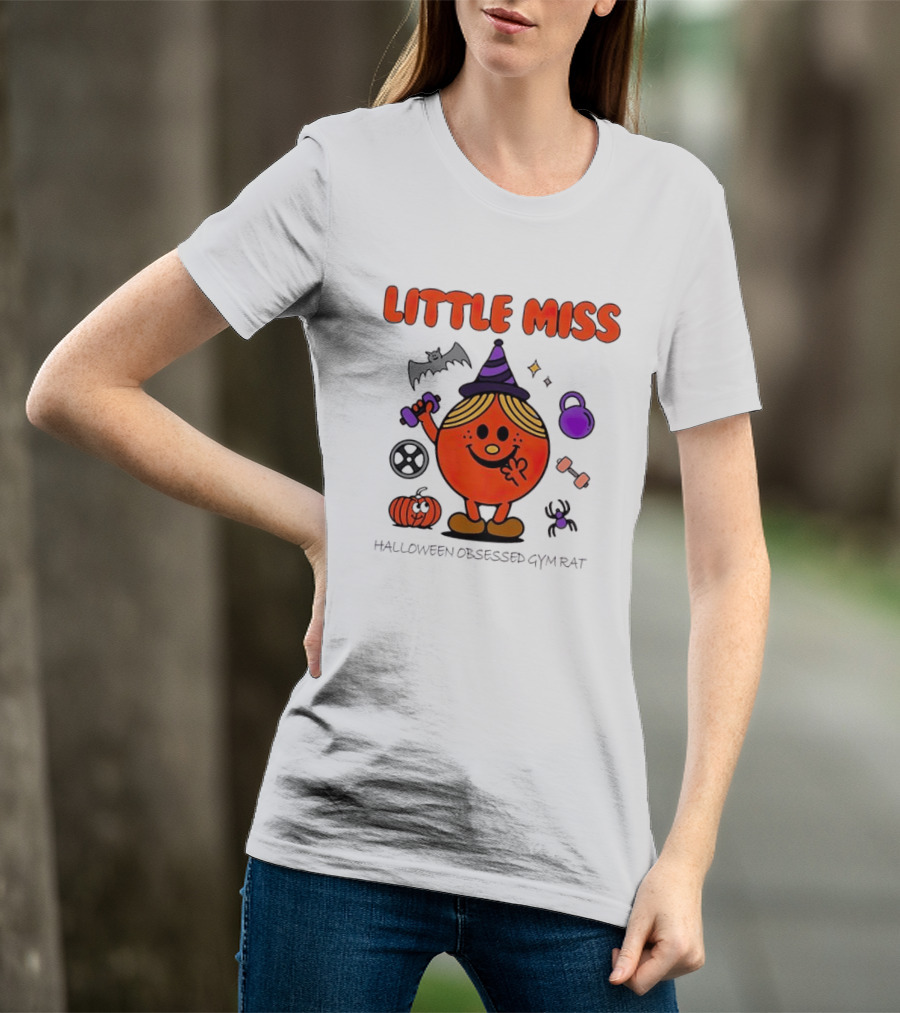 Little Miss Halloween Obsessed Gym Rat Witch With Pumpkins And Weights T-Shirt