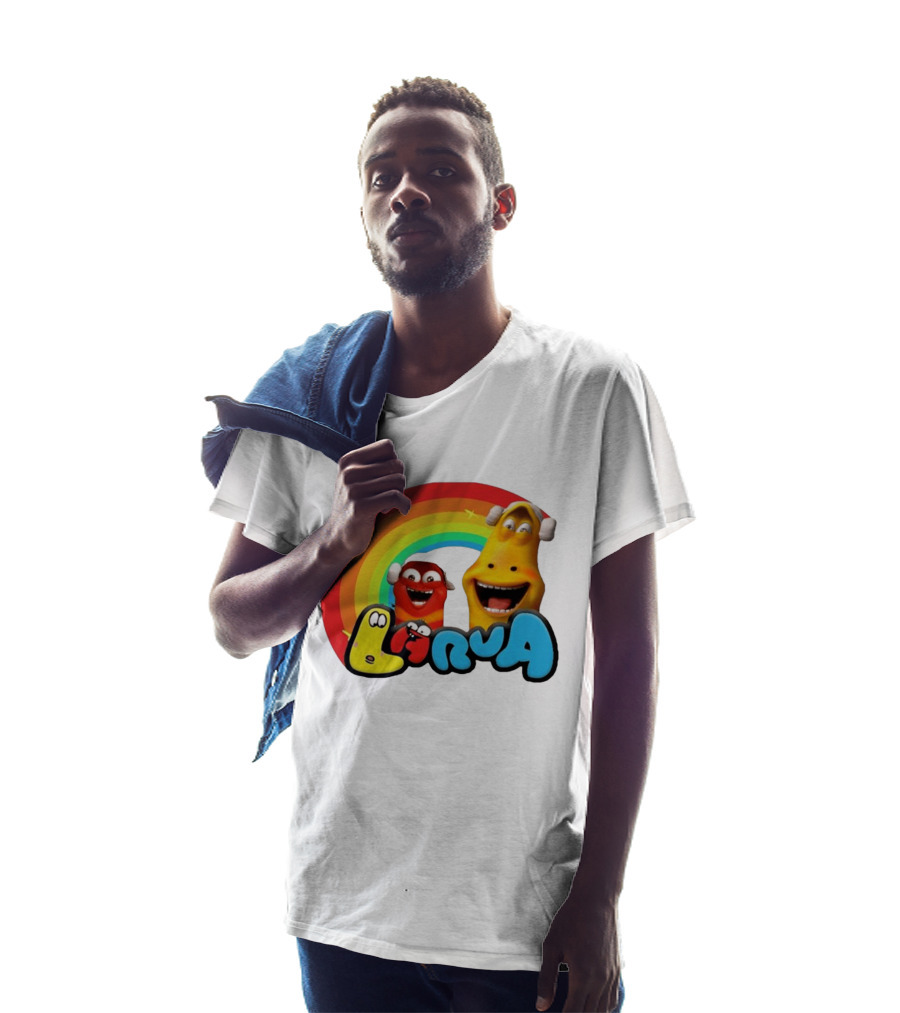 Larva Cartoon Characters With Rainbow T-Shirt