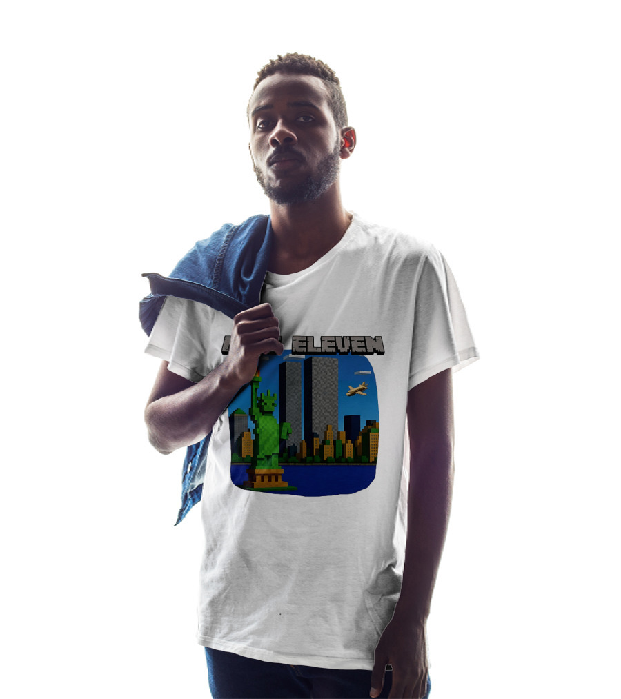 Mine Eleven Pixel City Statue Vector World Twin Towers Scene T-Shirt