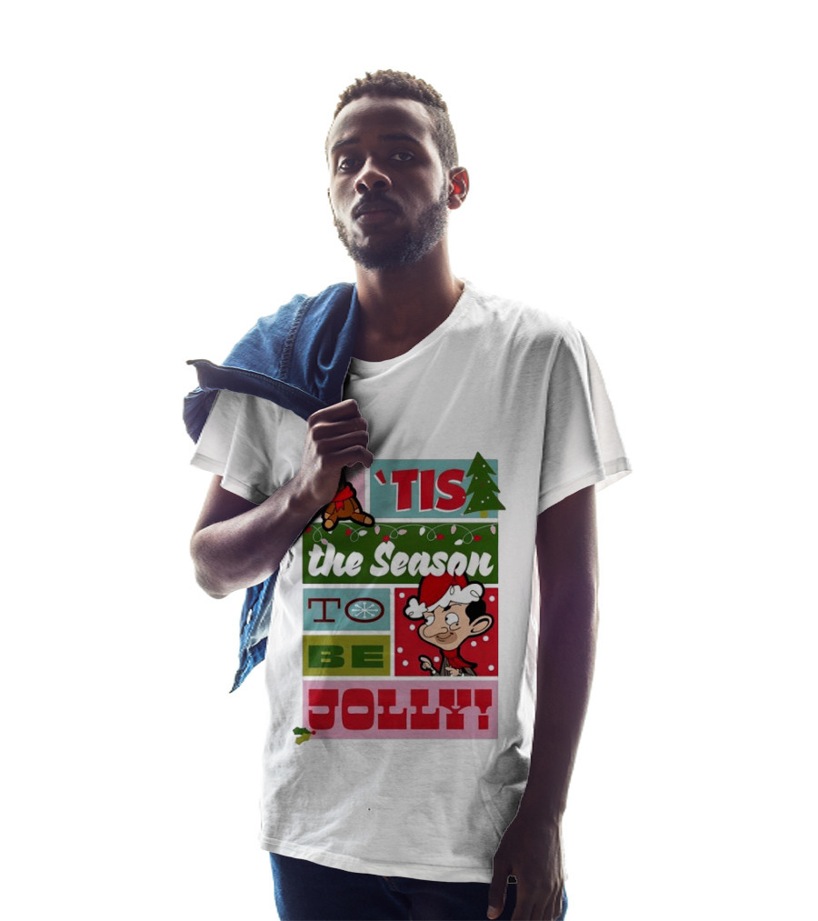 Mr Bean Tis The Season To Be Jolly Christmas Cartoon Santa Hat Fun T-Shirt