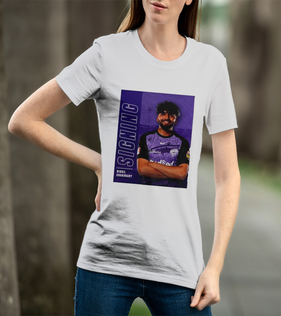 Nikhil Chaudhary Signing Hobart Hurricanes Cadbury BBL T-Shirt